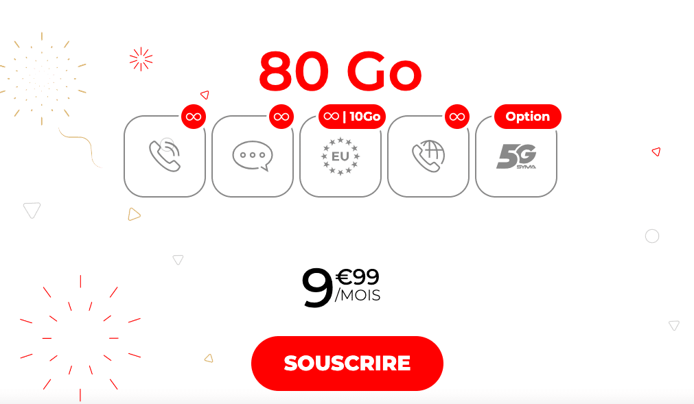 Forfait mobile 80 Go à moins de 10€