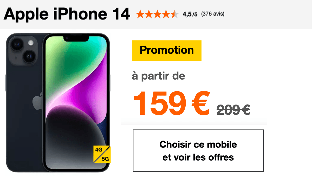 Orange promo iPhone 14 à 159€