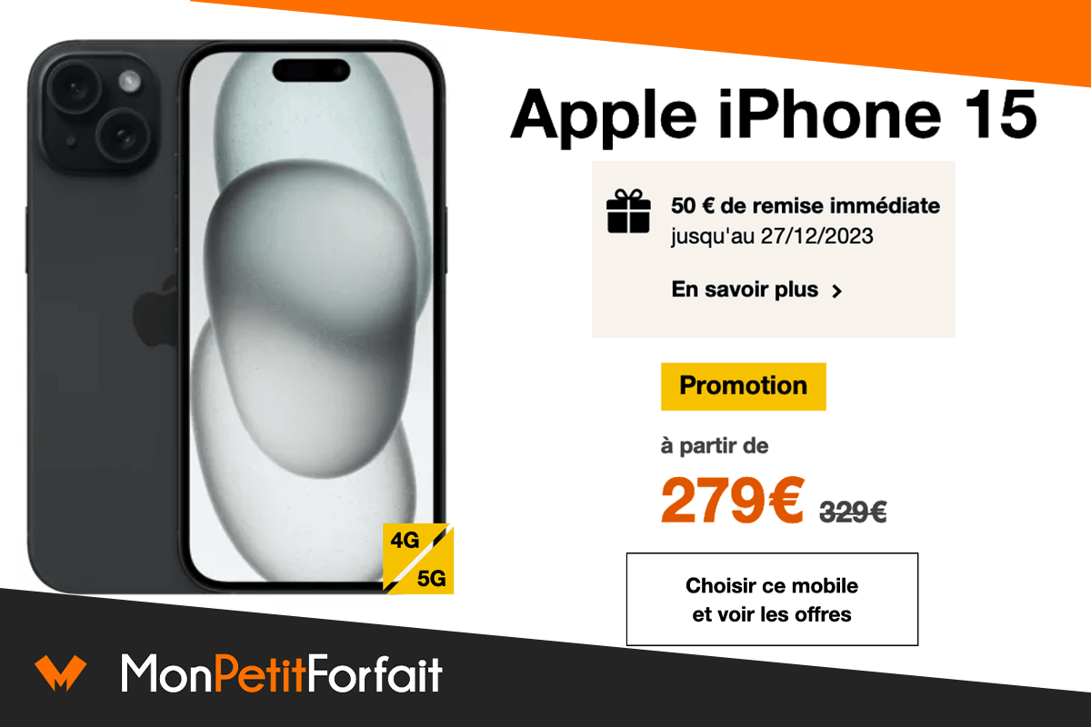 iPhone 15 en promo jusqu'à 120€ de remise chez Orange pour Noël