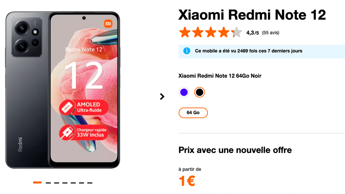 Orange Xiaomi Redmi Note 12 à 1€