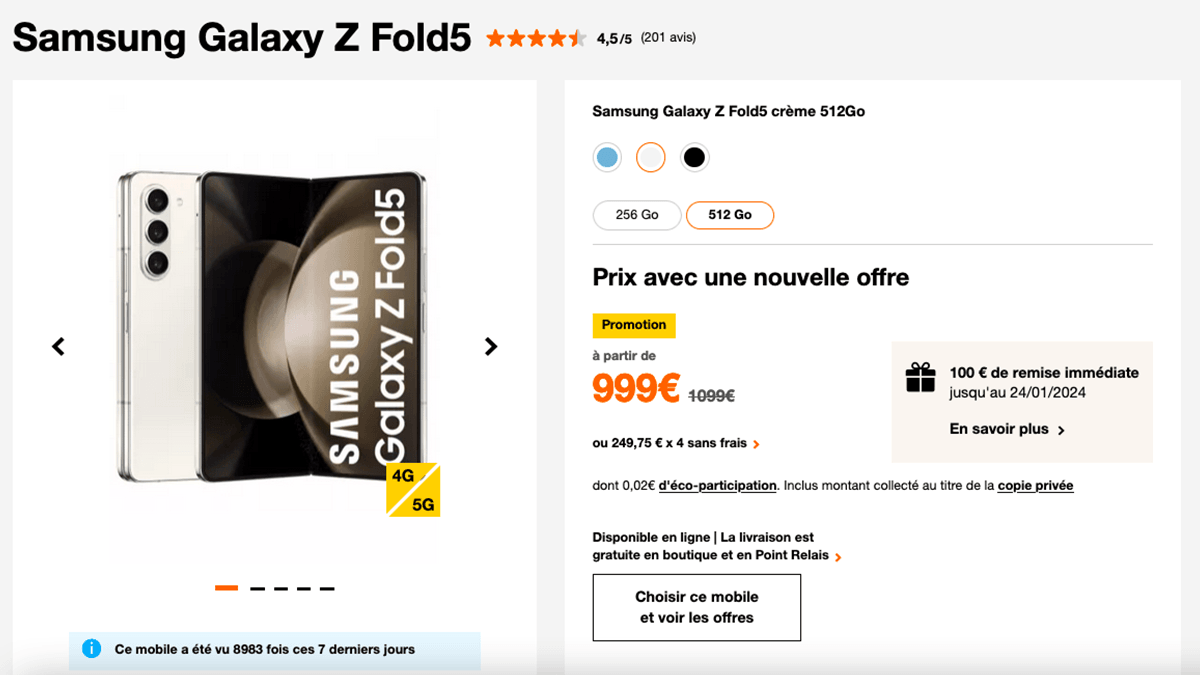 Galaxy Z Fold 5 en promo Orange