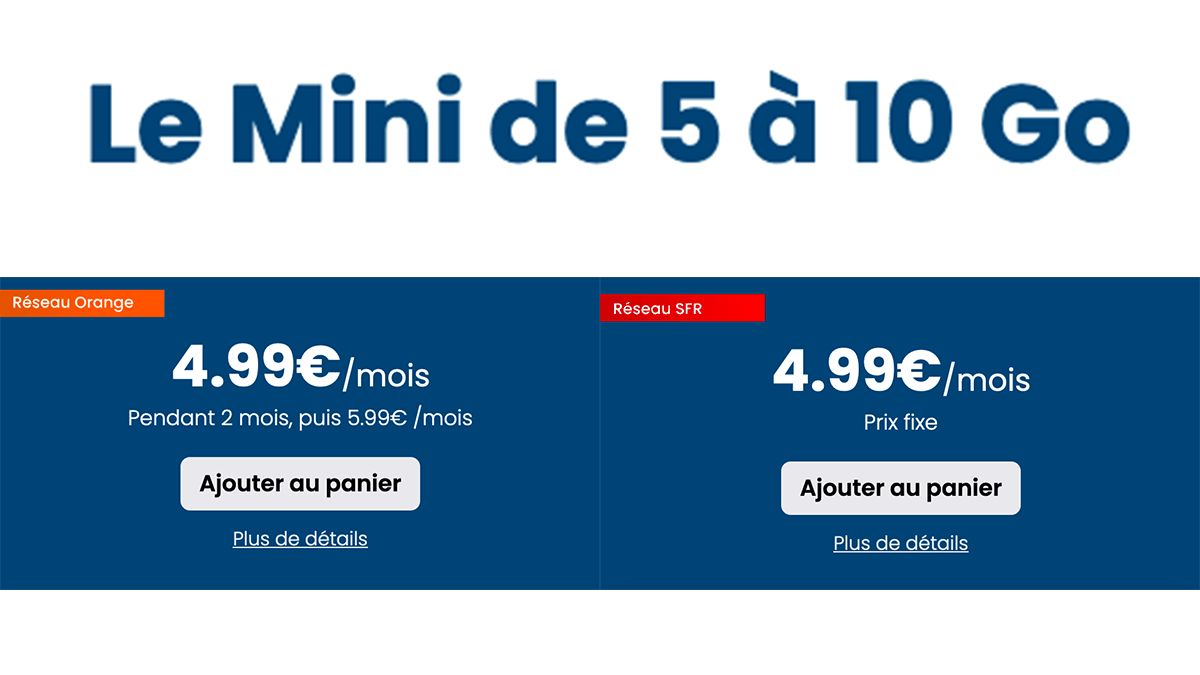Mini forfait à moins de 5€