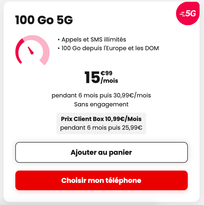SFR forfait mobile 5G avec 100 Go