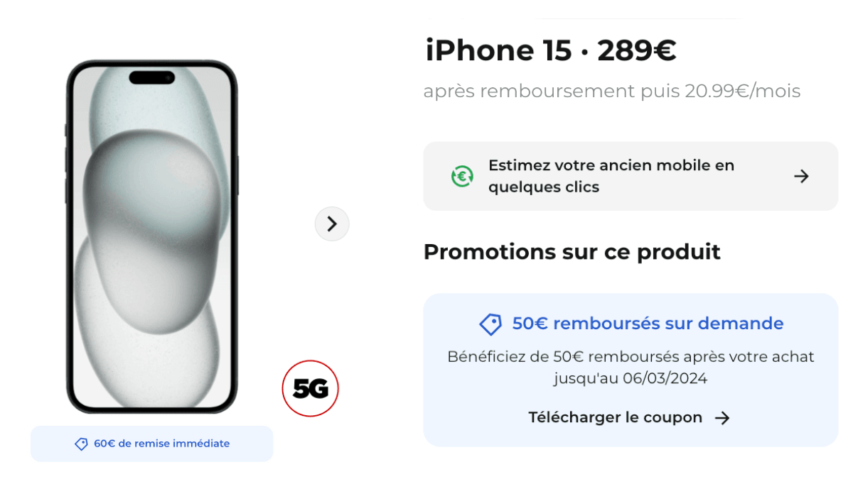 iPhone 15 dès 289 euros
