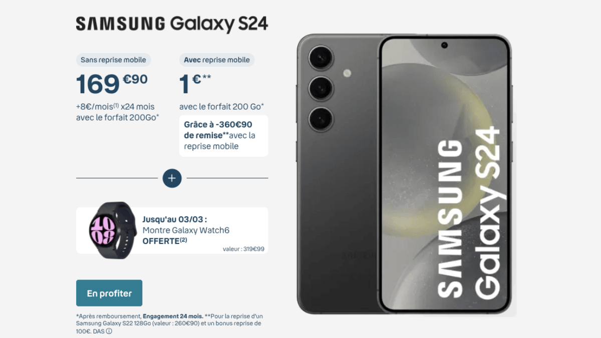 Promo sur le nouveau Samsung Galaxy S24
