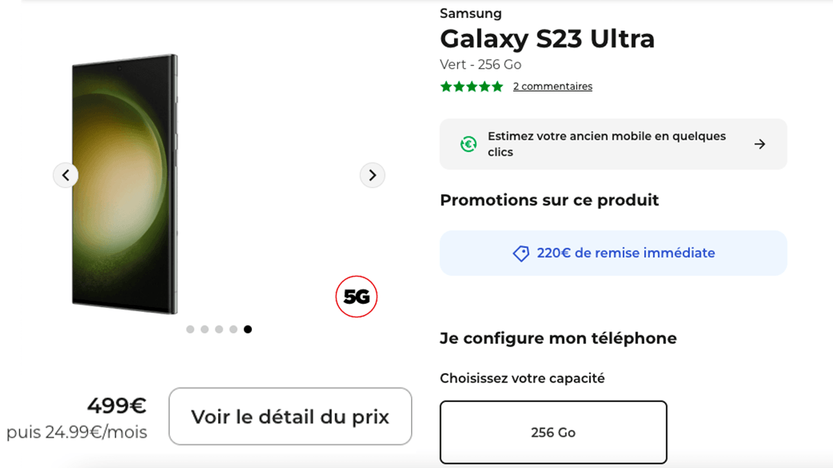 Galaxy S23 Ultra en promo avec Free