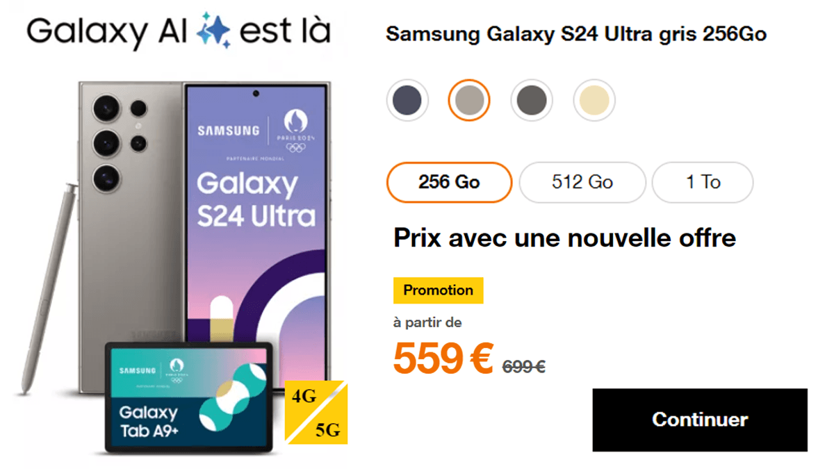 Galaxy S24 Ultra offre limitée Orangea
