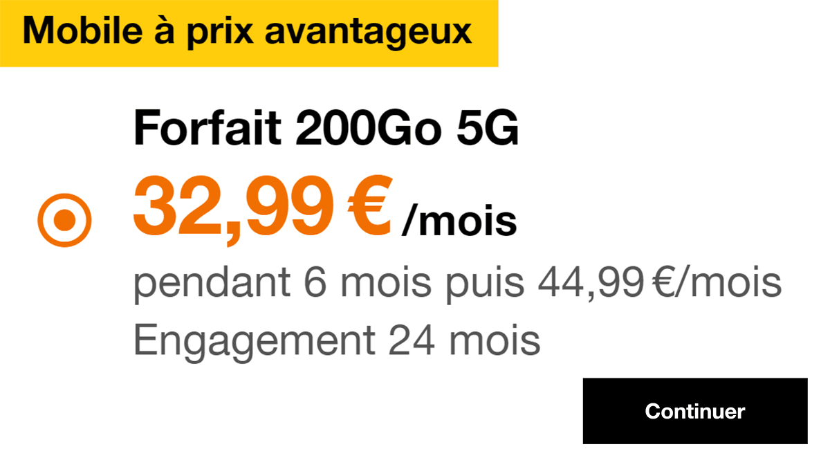 Forfait mobile 5G Orange 200 Go