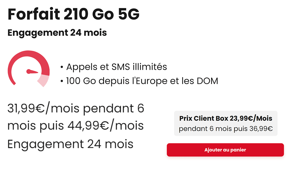 Forfait mobile 5G avec 210 Go SFR