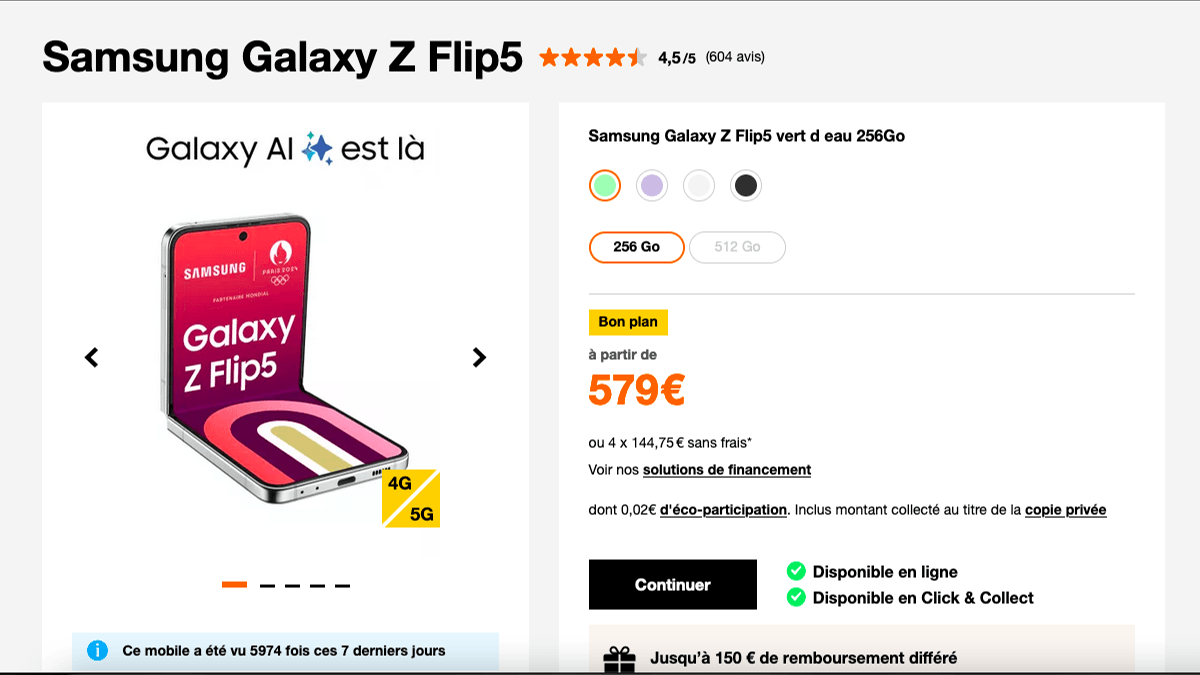 Galaxy Z Flip5 en promo Orange