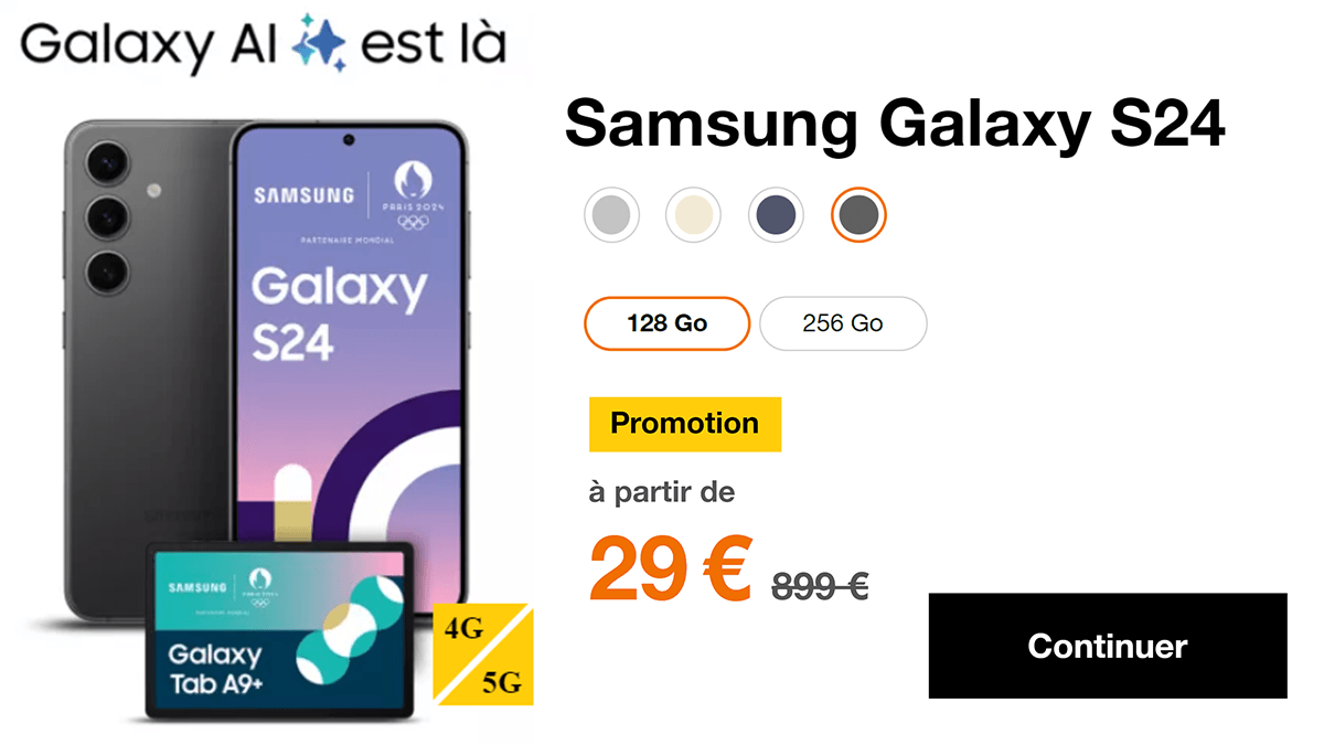 Orange smartphone Galaxy S24 pas cher